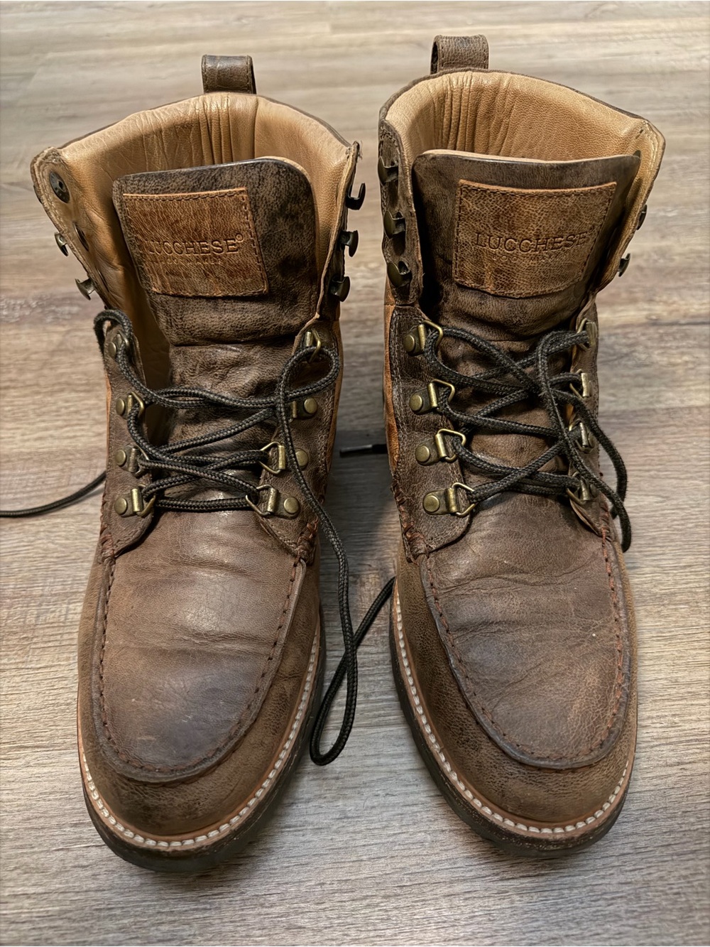 Lucchese Brown Leather Lace-Up Work Boots